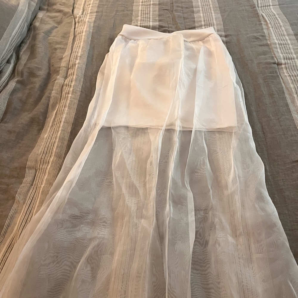 Ethereal Flowing White Sheer Maxi Skirt
